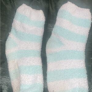 Cozy Striped Socks - White and Light Blue
